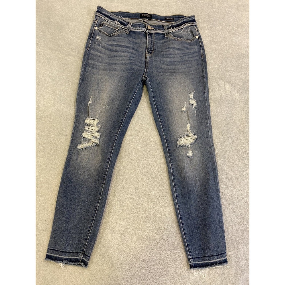 Judy Blue Jeans Womens 15/32 Blue Skinny Fit Stretch Distressed Zip Fly